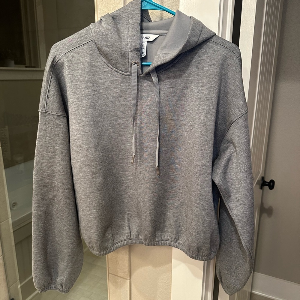 SPANX Heather Gray Cropped Hoodie Sweatshirt
